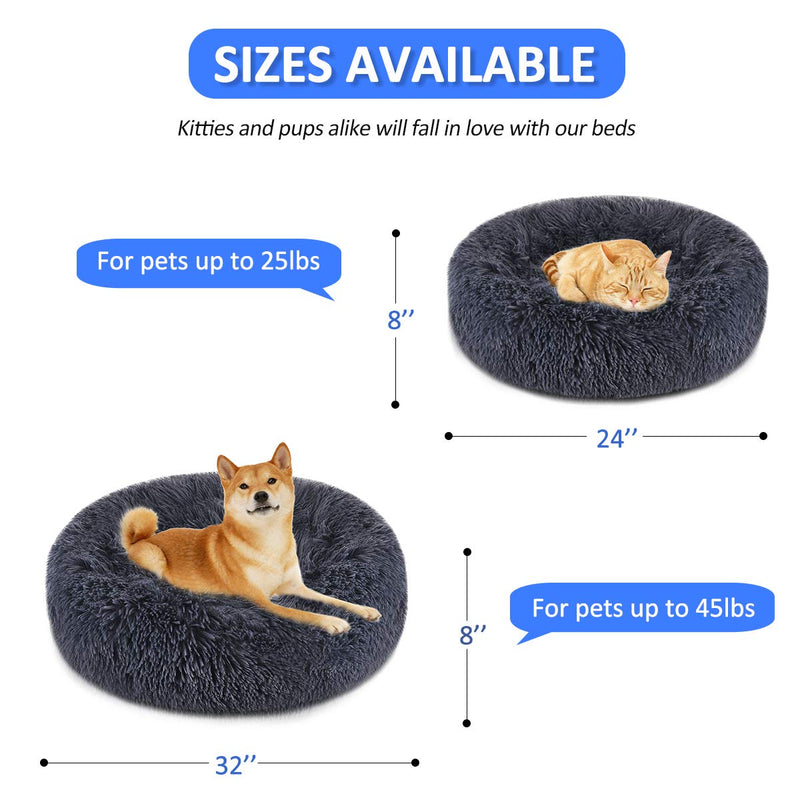 [Australia] - FOCUSPET Dog Bed Cat Bed Donut, Pet Bed Faux Fur Cuddler Round Comfortable Size Medium 24'' & Large 32'' Ultra Soft Calming Bed for Dogs and Cats, Self Warming Indoor Sleeping Bed M（24''Dx8''H） 