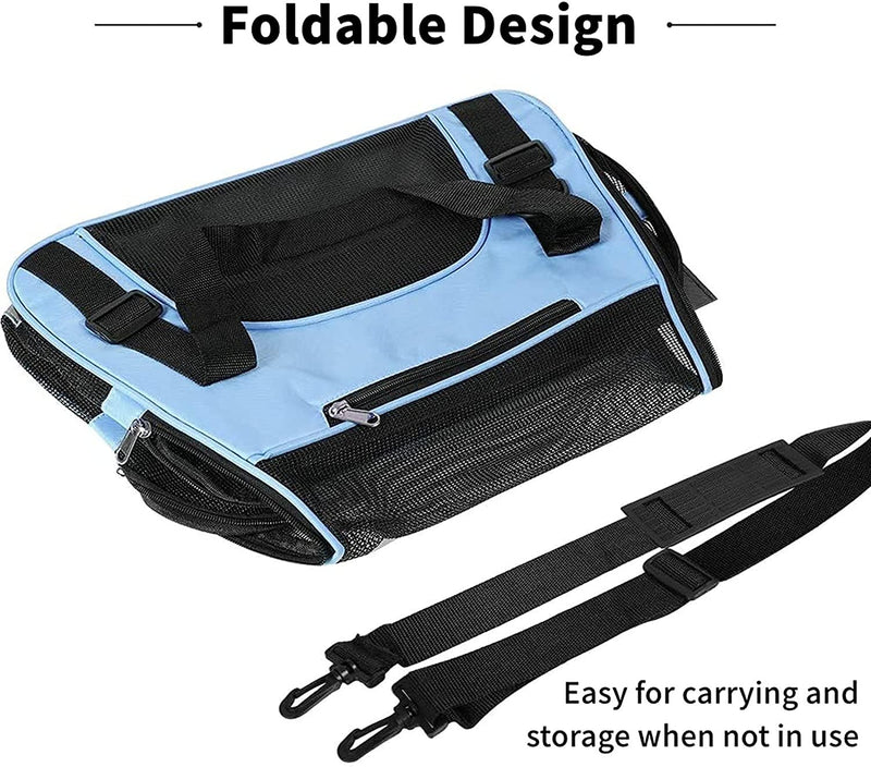 Puppy carrier for small dogs Cat carrier Portable Pet carriers Travel bag Foldable Transport Bag for Dogs and Cats with Locking Safety Zippers, Pale Blue 43cm x 20cm x 28cm… A-Blue - PawsPlanet Australia