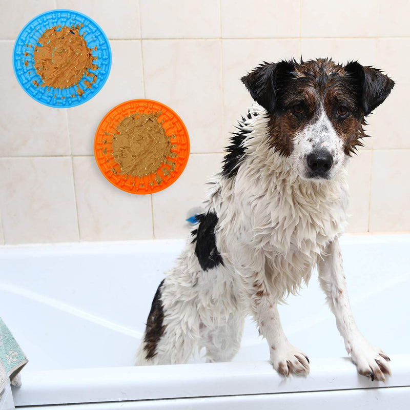 URATOT 3 Pieces Dog Lick Pad Dog Lick Mat Treat Distributing Mat Slow Treat Distributing Mat with Super Suction to Wall for Pet Bathing, Grooming, and Dog Training Orange,Red,Blue - PawsPlanet Australia