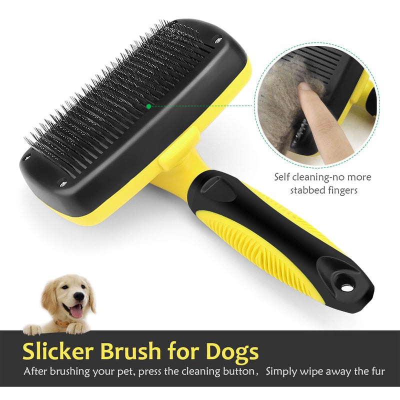 [Australia] - Wangou Self Cleaning Slicker Brush, Pet Grooming Brush for Dogs and Cats, Shedding Tools for Small Medium Large Dogs and Cats with Short or Long Hair- Easy to Clean BYellow1 