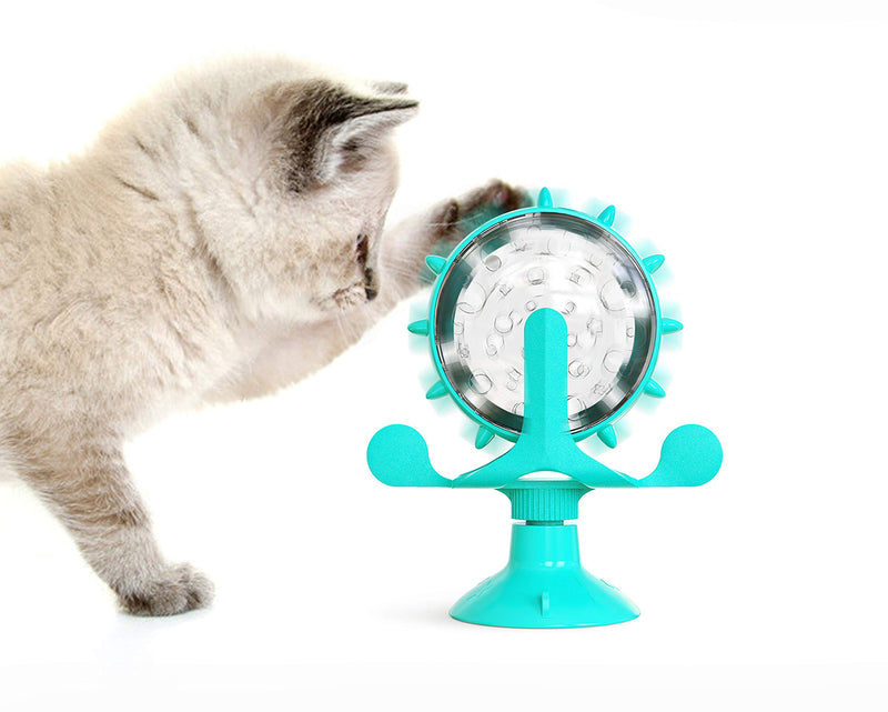 Windmill Cat Toy,Pet Food Dispenser Cat Game Toys Turntable Snack Feeder with Suction Cup Slow Feeder Toy for Cat and Dog Pet Interactive Toys Rolling Cats and Dogs Food Leaker Toy (Blue) blue - PawsPlanet Australia