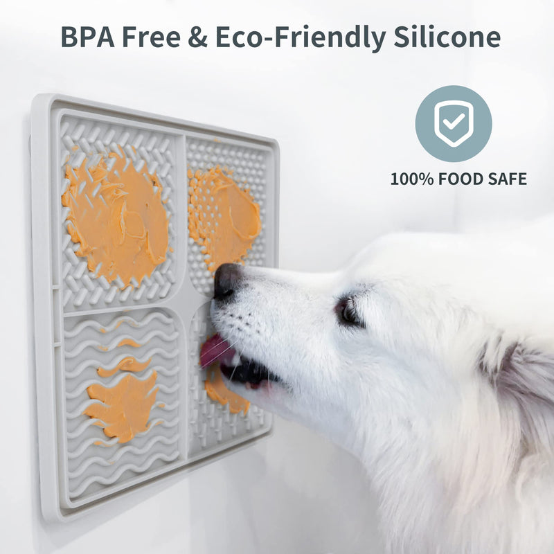Qishare Dog Lick Mats with 1 Spatula + 1 Brush for Easier Cleaning, Peanut Butter Lick Mat with Suction Cup, Suitable for Bathing and Grooming Pets (Gray) Gray - PawsPlanet Australia