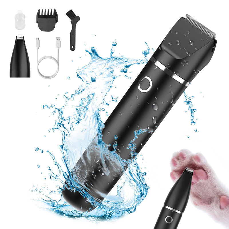 Brifit 2 IN 1 Quiet Dog Clipper, IPX7 Waterproof Cat Clipper with 2 Trimmer Heads, Electric Dog Cat Hair Trimmer, Rechargeable Paw Trimmer for Dogs Eyes, Ears, Face, Body Black - PawsPlanet Australia