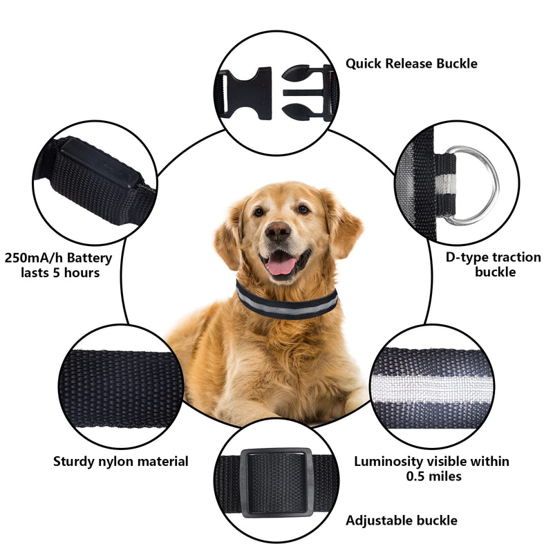 Muasegow LED Dog Collar，USB Rechargeable Dog Lights for Night Walking，Light up Dog Collars，Weatherproof，Adjustable for Puppies Medium Dogs Large Dogs，Include Light-Up Dog Leash S Black - PawsPlanet Australia