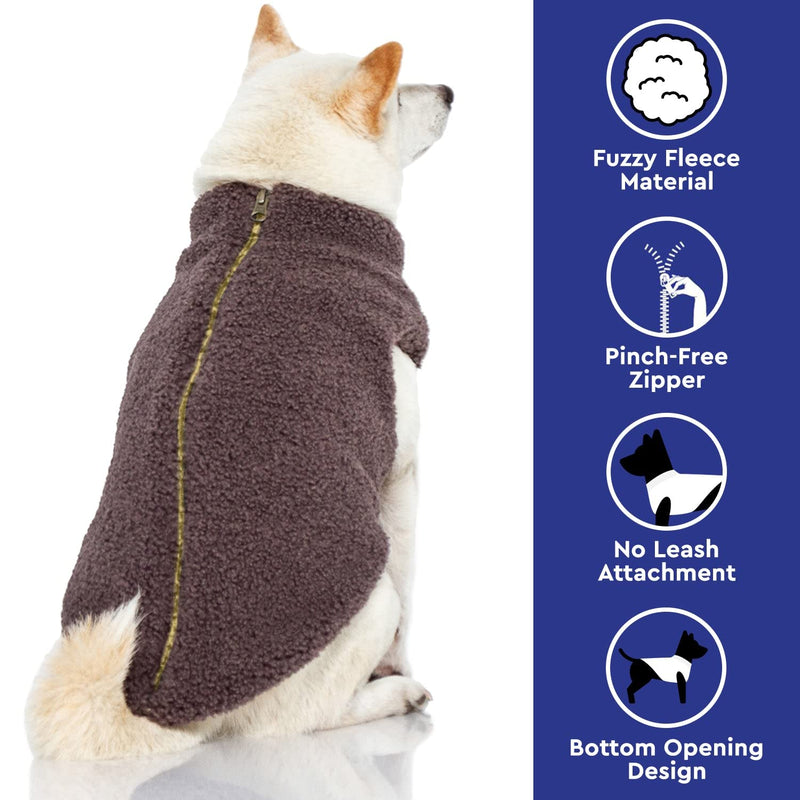 Gooby Sherpa Vest Dog Sweater - Warm Fuzzy Fleece Step in Dog Jacket Without Ring Leash - Winter Small Dog Sweater - Dog Sweaters for Small Dogs and Medium Dogs for Indoor and Outdoor Use X-Small chest (~11") Warm Gray - PawsPlanet Australia