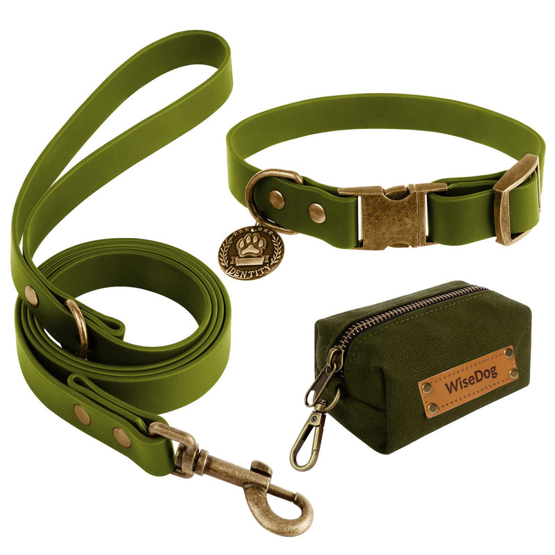 Wisedog Dog Collar and Leash Set Combo: Adjustable Durable Pet Collars with Dog Leashes for Small Medium Large Dogs, Includes a Bonus of Poop Bag Holder (S, Olive Green) S(Collar:10"-14";Lead:4 ft) - PawsPlanet Australia
