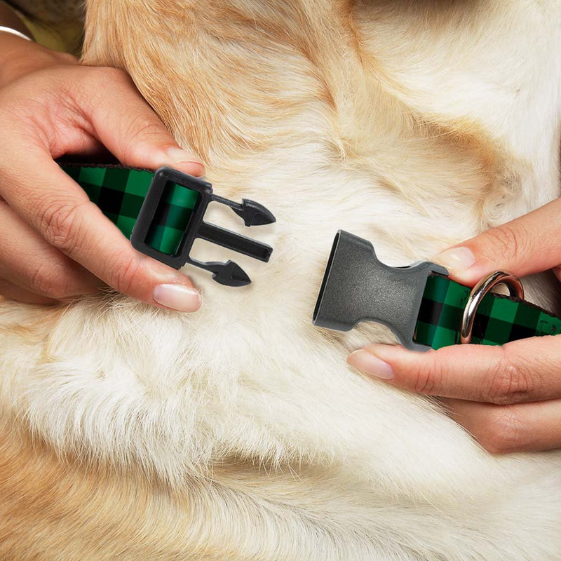 [Australia] - Buckle-Down Plastic Clip Collar - Buffalo Plaid Black/Green - 1" Wide - Fits 15-26" Neck - Large 