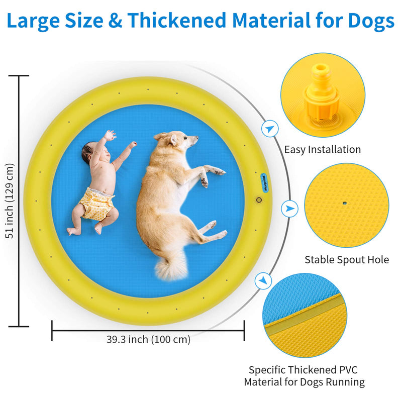morpilot Thickened Dog Sprinkler Splash Pad for Dogs and Kids, 51" Wading Dog Pool with Sprinkler and Adjustable Water Height, Shallow Dog Bath Pool Bathing Tub, Pet Summer Outdoor Water Play Mat - PawsPlanet Australia