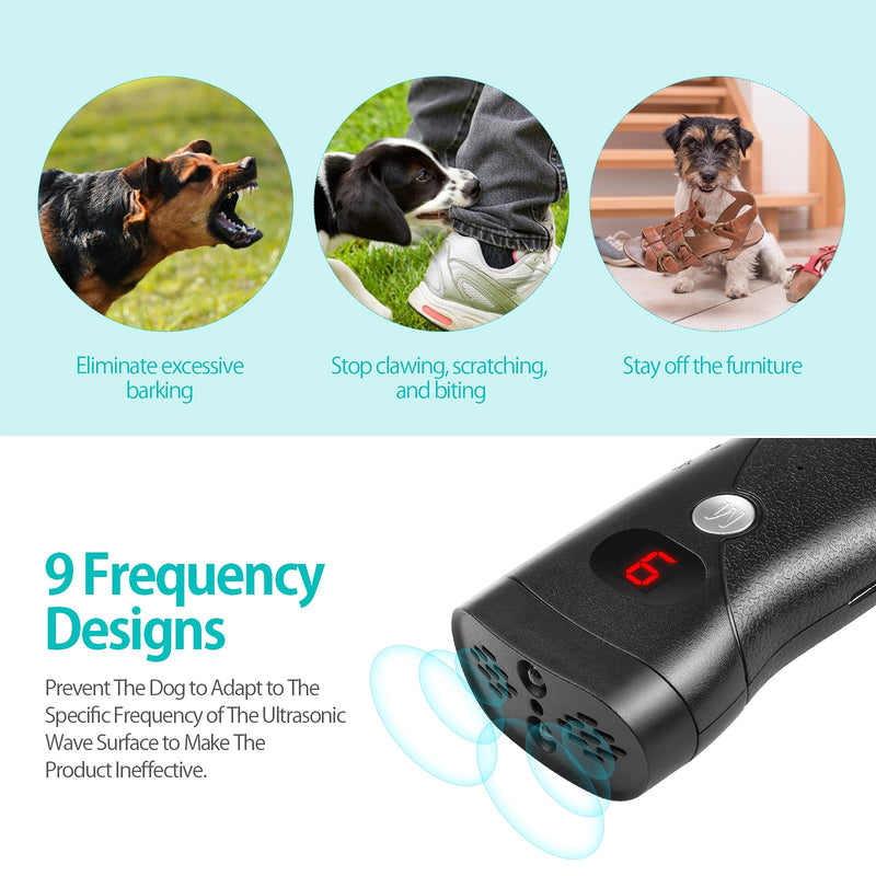 SUKEBITA Anti Barking Device Stop Barking Control Dog Devices, Dual Sensors 3 in 1 Ultrasonic Dog Training 9 Frequency No Bark Deterrent Devices with Laser and Flashlight Function Black - PawsPlanet Australia