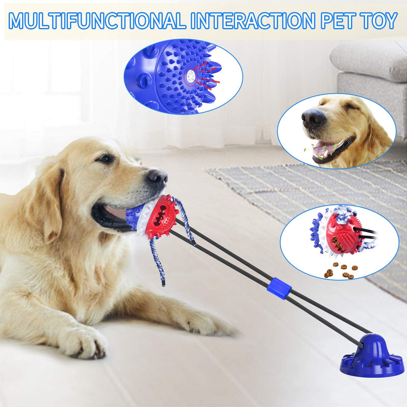 Dog Chew Toys for Aggressive Chewers, Suction Cup Dog Rope Toy, Interactive Funny Puzzle Squeaky Dog Toy with Ball, Teeth Cleaning and Food Dispensing Pet Puppy Toy (Blue) Blue - PawsPlanet Australia