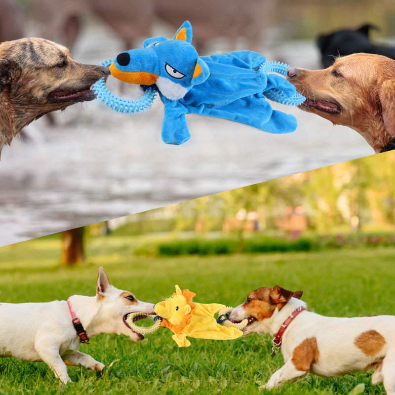 [Australia] - YAMI Dog Squeaky Chew Toys 2 Pack, Durable Plush Tug of War Dog Toys Interactive Dog Toys, Puppy Teething Toys with Teething Rings and Squeaker 