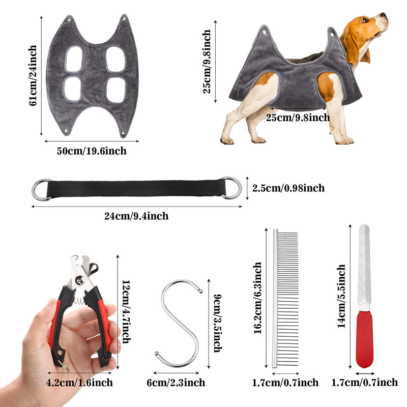 8 Pieces Pet Grooming Hammock Helper Dog Grooming Restraint Hammock with Pet Nail Clipper File Set and Pet Stainless Steel Comb Pet Grooming Supplies for Dogs Cats Bathing Nail Trimming - PawsPlanet Australia