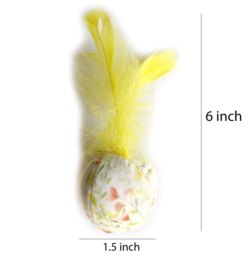 Ballmie Cat Toy Ball for kitten feather bell ball in floral fleece (Yellow) Yellow - PawsPlanet Australia