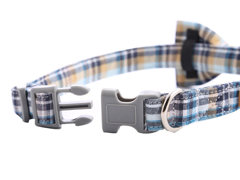 [Australia] - Lionet Paws Dog and Cat Collar with Bowtie Grid Collar Plastic Buckle Light Adjustable Collars for Small Medium Large Dogs LightBlue 