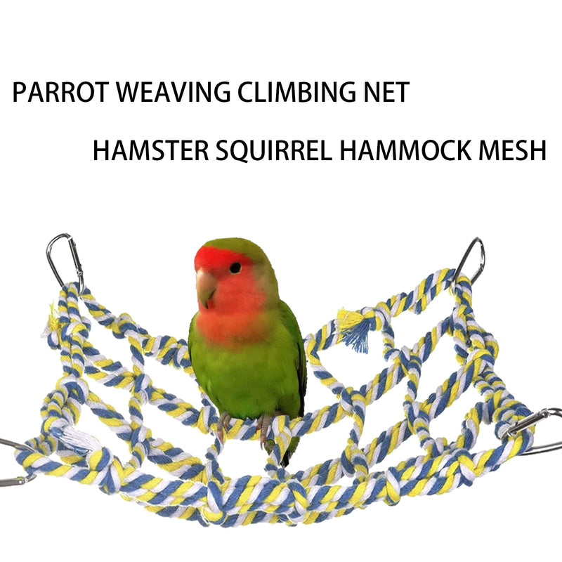 DKDDSSS 2 PCS Bird Rope Climbing Net Set, Small Animal Grid Hammock, Hanging Toy, for Bird, Parrot, Small Animal, Hamster, Squirrel (9.8 * 13.7 Inch, 4 Hooks) - PawsPlanet Australia