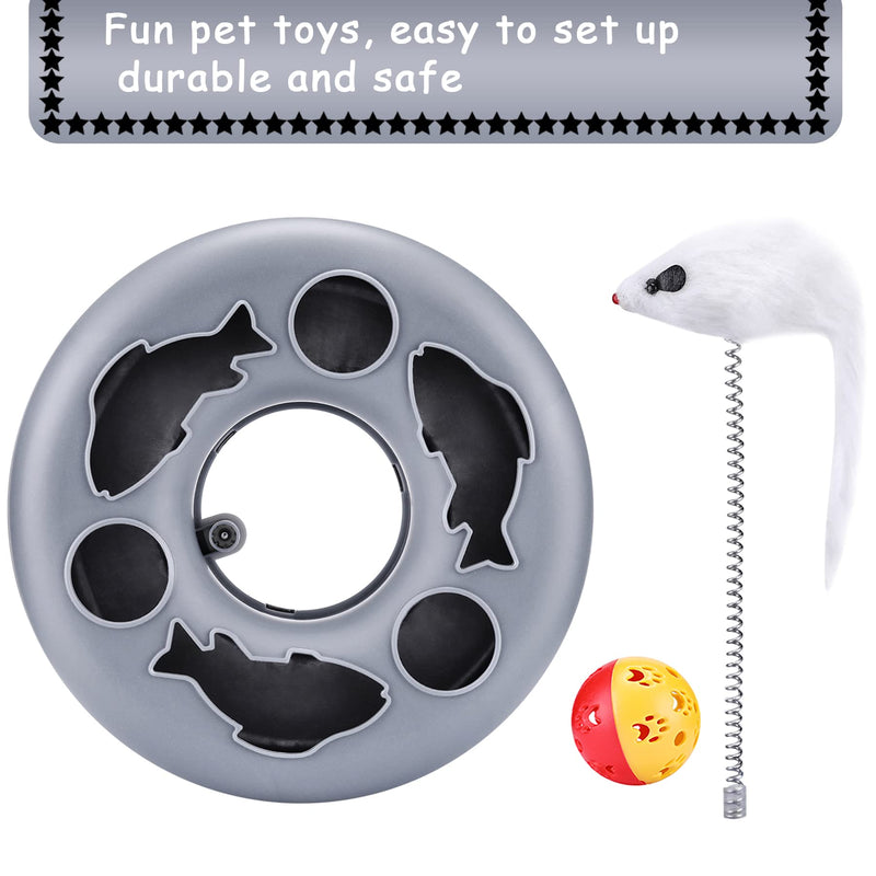 Pawzone Interactive Cat Toy 2-in-1 Cat Toy with Mouse, Cat Rotating Teaser Feather and Ball (Grey) Grey - PawsPlanet Australia