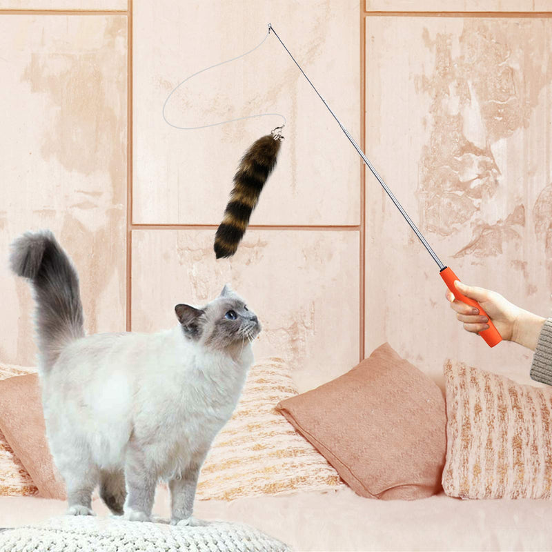 Flying Childhood Cat Wand Toys for Indoor Cats, Interactive Cat Kitten Feather Mice Toy, Set of 1 Cat Teaser, 2 Replacements Bundle with 2 Balls with Bells, 5 Pack - PawsPlanet Australia