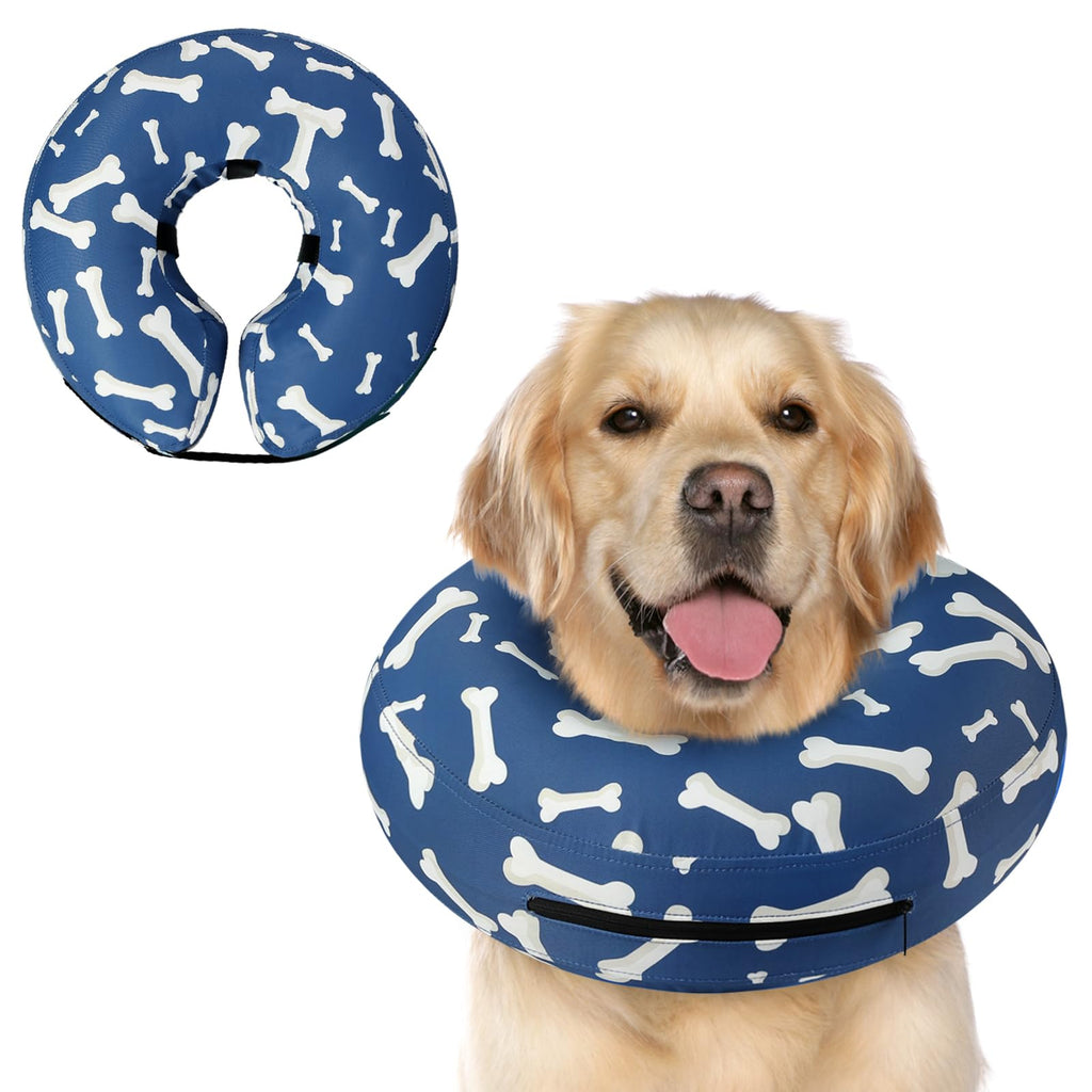 Supet Dog Neck Brace, Inflatable Neck Brace for Dogs and Cats Alternative After Surgery, Adjustable Comfortable Protective Collar for Pets (Blue Bone, XL) XL (Neck Circumference: 35.5-45.5cm) Blue - PawsPlanet Australia