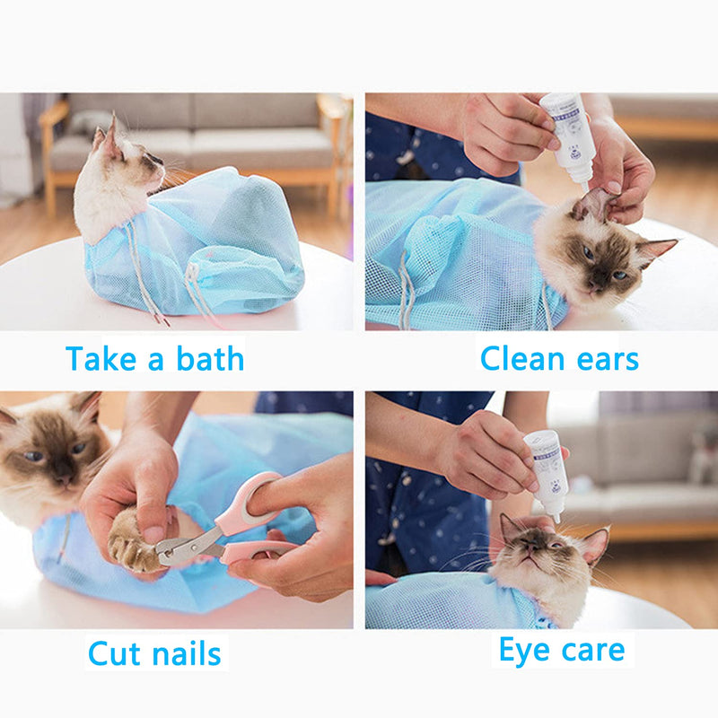 2 pieces cat bathing bag, cat grooming bag, cat shower bag, adjustable cat washing bag, multifunctional cat restraint bag, prevent scratching, biting for bathing, nail trimming, ears clean - PawsPlanet Australia