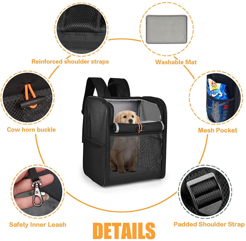 Wakytu Pet Backpack Carrier, Foldable Dog Backpack Carrier for Small Dogs and Cats under 6kg, Portable Breathable Folding Cat Backpack Carrier for Puppy Travel Hiking Camping M Black - PawsPlanet Australia