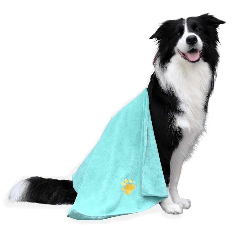 Dog Towel Microfiber Pet Towel Embroidered Paw Pattern Ultra-Absorbent Soft & Fast Drying Suitable for Dog Bathing Beach Travel , Large Size, Mint Green, 39.37 x19.69in - PawsPlanet Australia