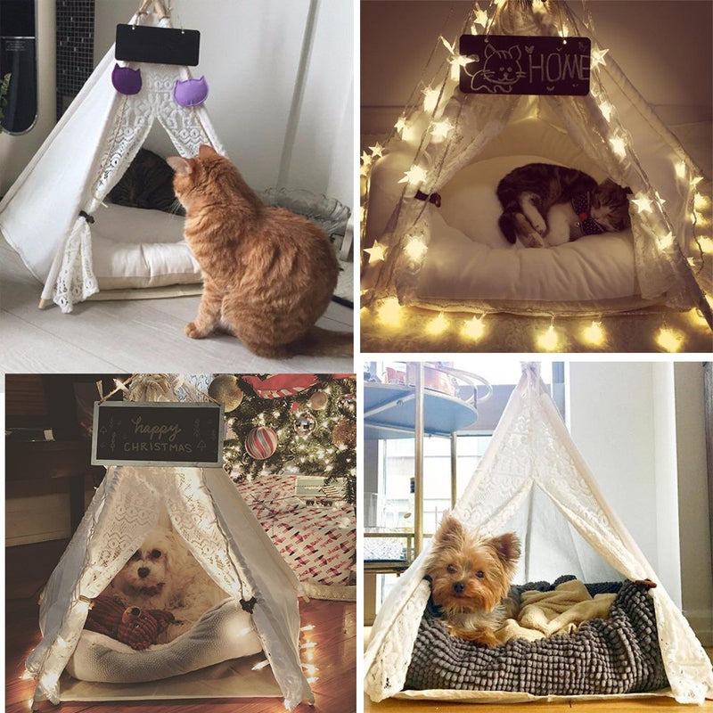 Pet Teepee Dog & Cat Bed DEWEL Portable Washable Dog Tent Lace Style Pet Sweet House for Dog Cat Pet (Without Cushion) H 24"*D20" - PawsPlanet Australia