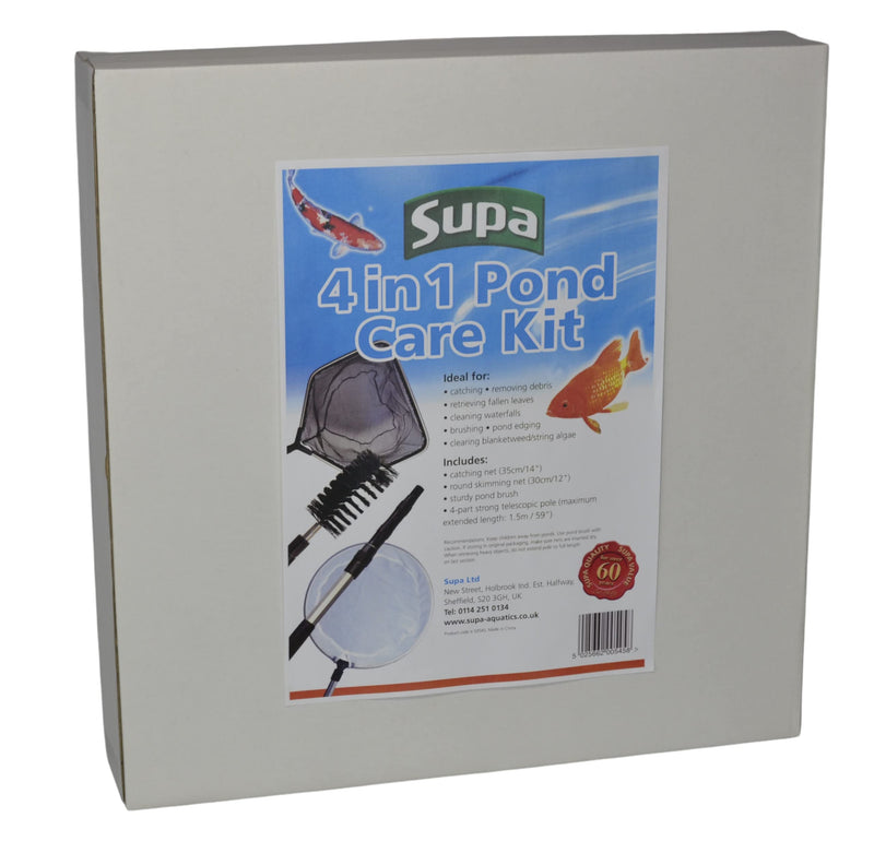 Supa 4 in 1 Pond Care Cleaning Kit Including Telescopic Pole, Skimmer Net, Catch/Landing Net & Cleaning Brush - PawsPlanet Australia