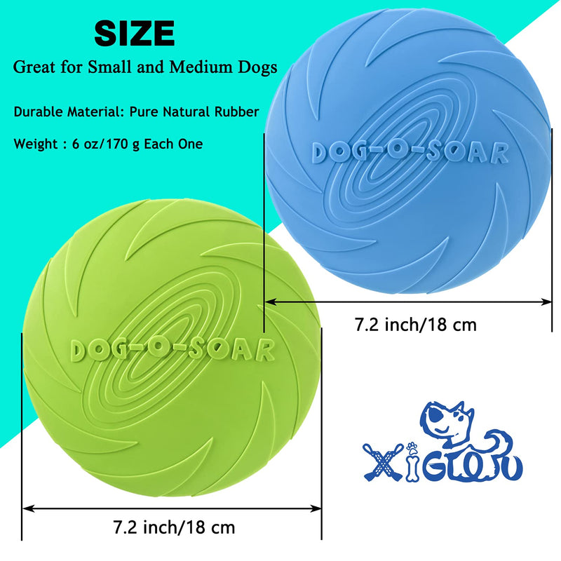 Dog Flying Disc, 2 Pack Dog Flyer Dog Toy, Dog Soft Rubber Interactive Flying Disc Dog Toy for Small Large Dogs - Floats in Water & Safe on Teeth, 7.2 inch, Blue & Green. - PawsPlanet Australia