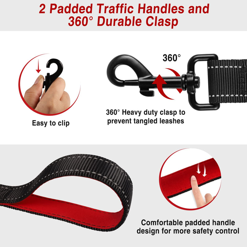 Kytely Heavy Duty Dog Leash with Traffic Padded Two Handles 4FT Black, Double Handle Dog Leash，Reflective Walking Lead for Medium Small Breed Dogs Walking Leash 4FT - PawsPlanet Australia