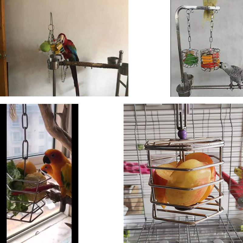 [Australia] - Wontee Bird Stainless Steel Foraging Feeder Parrot Hanging Feeding Box for Macaw African Grey Cockatoo Cockatiel Amazon Cage Foraging Feeder with Blocks 