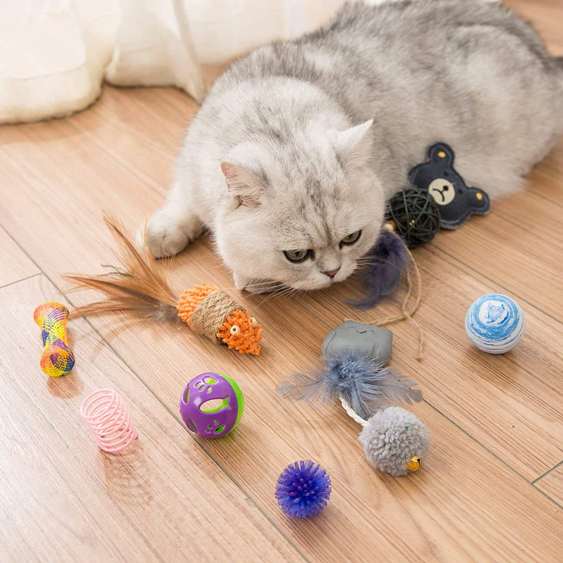 [Australia] - HIPIPET 8PCS Kitten Toys Variety Cat Toys Assortment with Catnip for Indoor Cats Including Balls Mice Feather Spring Bells 