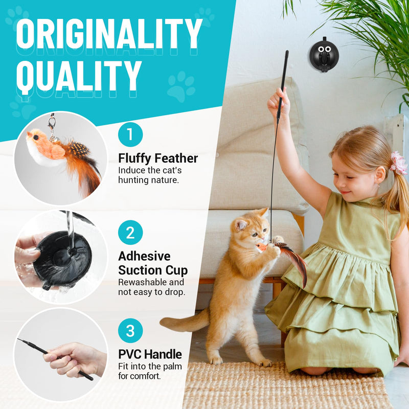 ROSAUI Pack of 11 cat toys, self-employment, interactive cat toys with bird, cat fishing rod with suction cup, intelligence toy for cats, cat rod toy with feathers suction cup-11 pieces - PawsPlanet Australia