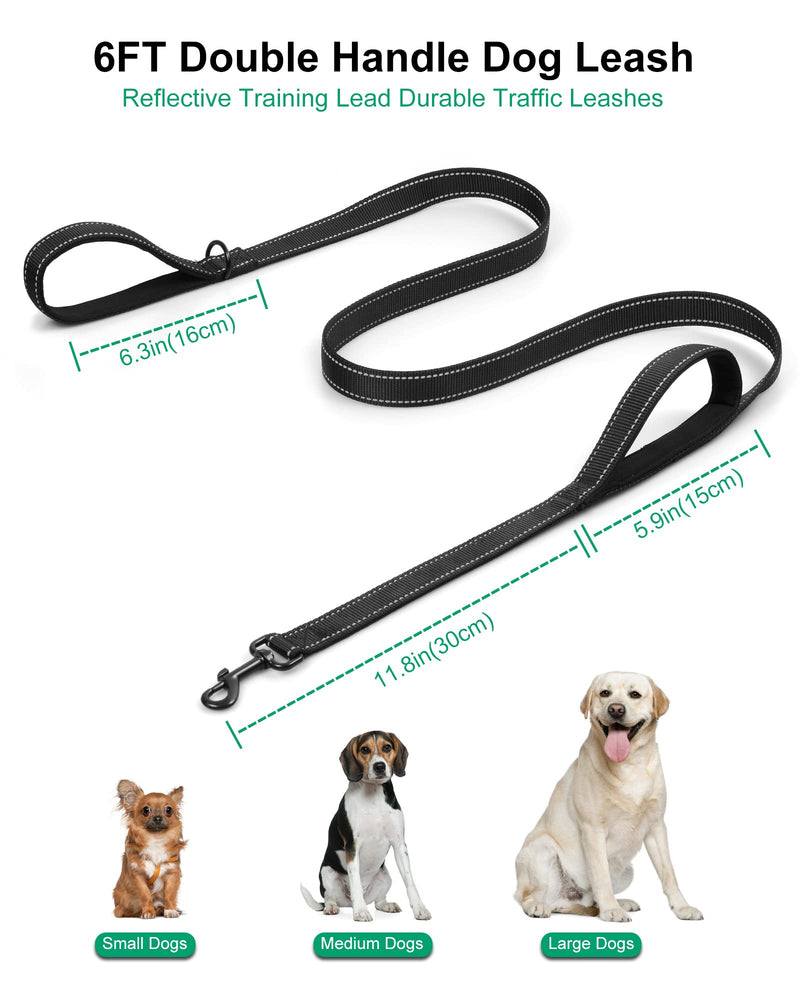 CHENEDY 6ft Dog Leash ，Heavy Duty Dog Leasfor Padded Handles,Double Handle Dog Leash, Reflective Training Lead, Durable Traffic Leashes Perfect for Large Medium or Small Dog black - PawsPlanet Australia