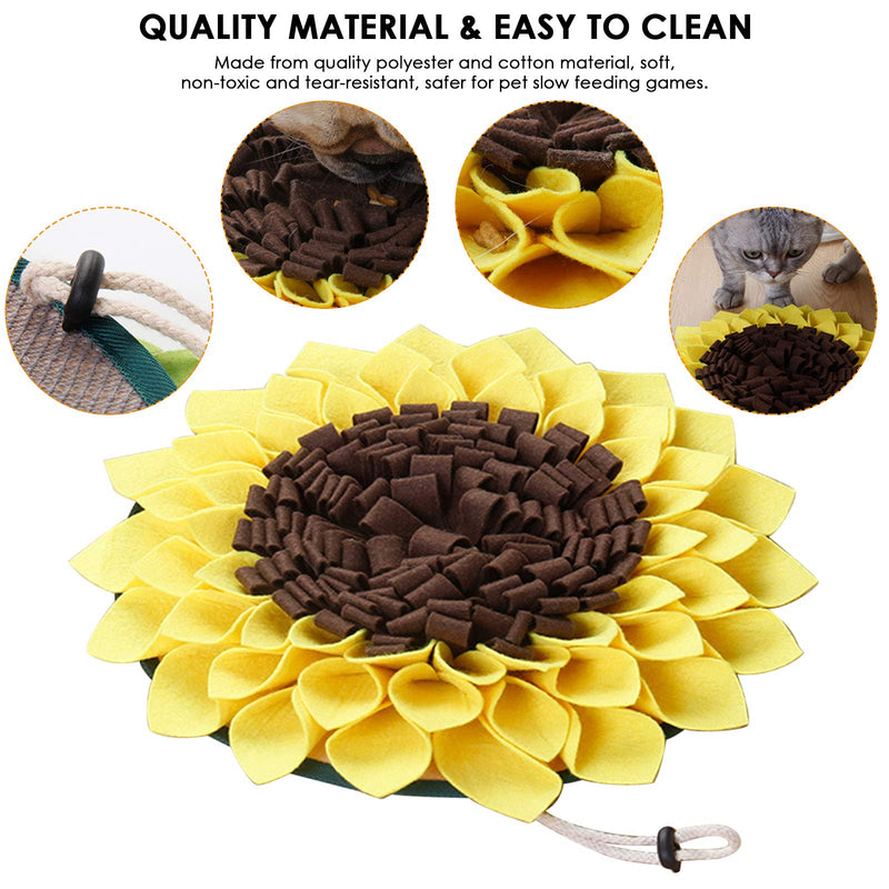 Snuffle Mat, Dog Snuffle Mat Sunflower Slow Feeding Dog Cat Food Mat Nosework Washable Treat Interactive Puzzle Dispenser Toys for Dogs Large Small Pet - PawsPlanet Australia