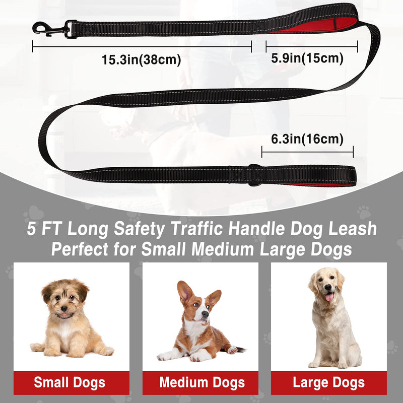 Kytely Heavy Duty Dog Leash with Traffic Padded Two Handles 5FT/4FT, Double Handle Dog Leash, Reflective Walking Lead for Large Medium Small Breed Dogs - PawsPlanet Australia