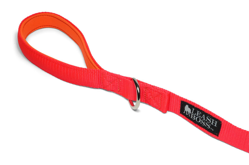 [Australia] - Leashboss 10 15 Foot Dog Leash Padded Handle -1 Inch Nylon Long Leash Hiking, Camping, Exploring Walking 10 Ft Orange 