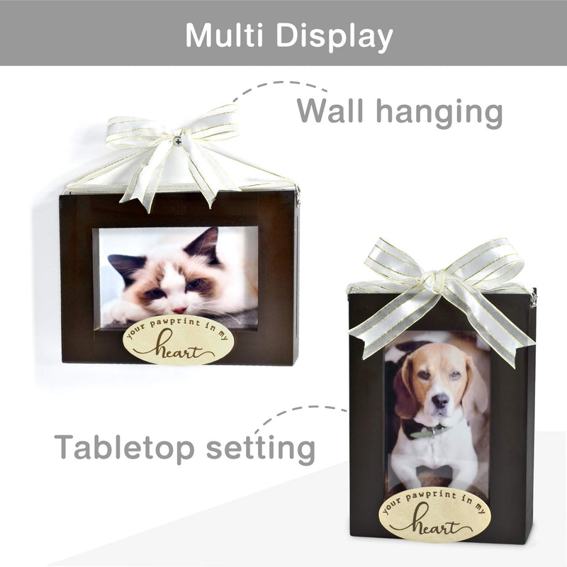 [Australia] - I’m Solid Wood Pet Memorial 2 Sided Picture Frame to Stand & Hang, Great for Pet Remembrance Sympathy Gift, Loss of Pets Dog or Cat Keepsake :Forever Love/Your Pawprint in My Heart”, 4x6 (Brown) Brown 