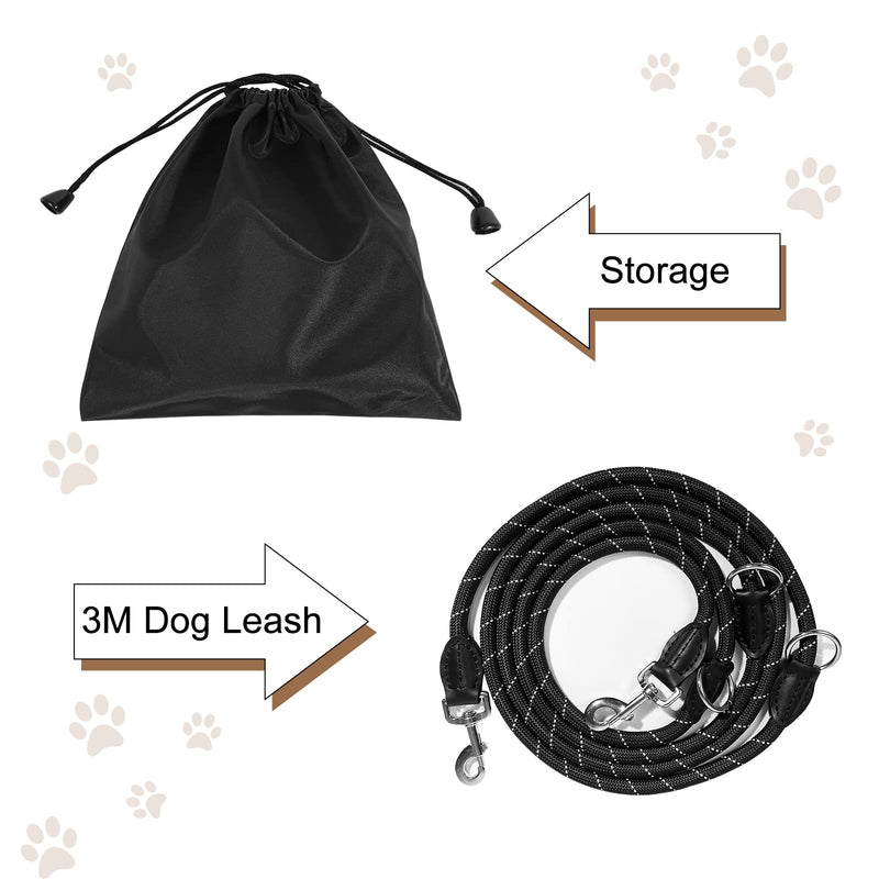 Trhillsbrad Dog Lead 3 m x 14 mm, Adjustable Dog Lead Large Medium Dog, Multifunctional Lead Double Lead Shoulder Lead Robust Black 1.4 cm - PawsPlanet Australia