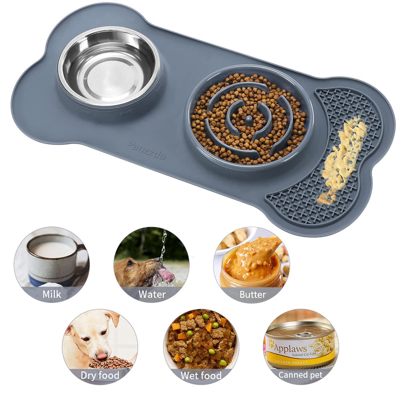 Panzzda Slow Feeder Dog Bowls Set, Bloat Stop Pet Dog Food Bowl and Non-Toxic No Choking Stainless Steel Water Bowl with No-Spill No-Skid Silicone Eating Lick Mat for Indoor Dogs Cats and Pets - PawsPlanet Australia