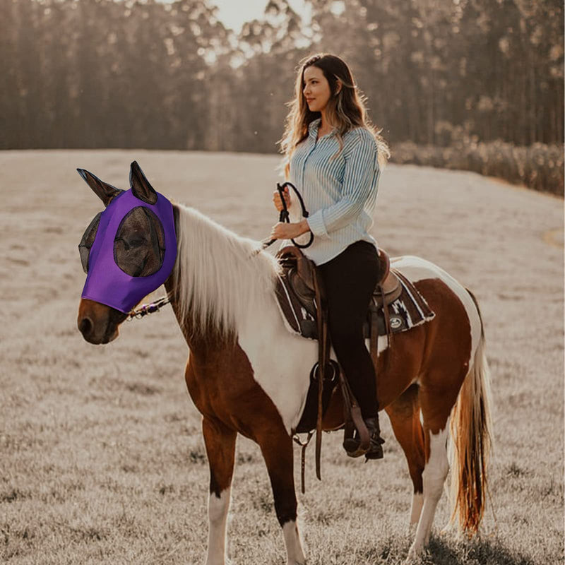 AIEX Horse Fly Mask Pony Mask with Mesh Eyes and Ears Breathable Fabric Smooth and Elasticity Horse Fly Mask with UV Protection (Purple) - PawsPlanet Australia