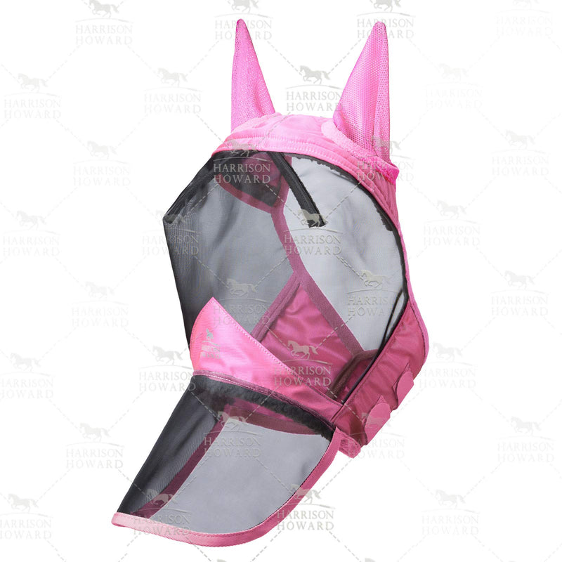 Harrison Howard CareMaster Pro Luminous Horse Fly Mask Long Nose with Ears UV Protection for Horse-Light Pink(S; Pony) Pony (Small) Light Pink - PawsPlanet Australia