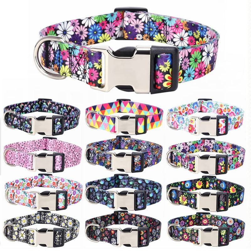 Cute Dog Collar for XS Small Medium Large Dogs, Soft Nylon Pet Collar,3D Print Multicolor Patterns Collars Adjustable for Dogs Girl Boy Puppy Walking Running Training (Luminous Skull L) 4 L for Neck 15-22" - PawsPlanet Australia