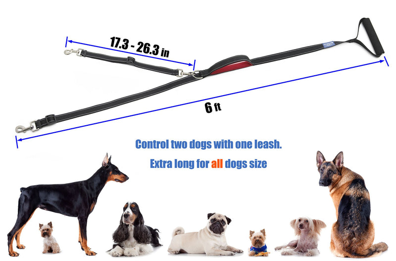 [Australia] - BIG SMILE PAW Dog Leash for 2 Dogs Tangle Free,Dog Leash Reflective with Traffic Handle,Heavy Duty Black 