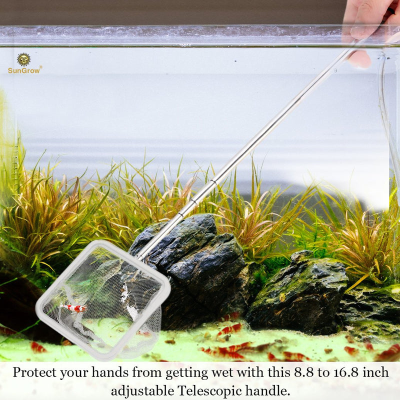 [Australia] - SunGrow Shrimp Net, Adjustable from 8.8-16.8 Inches, Professional Grade Stainless Steel Telescopic Handle, Soft Woven Fishing Net, for All Aquatic Pets 