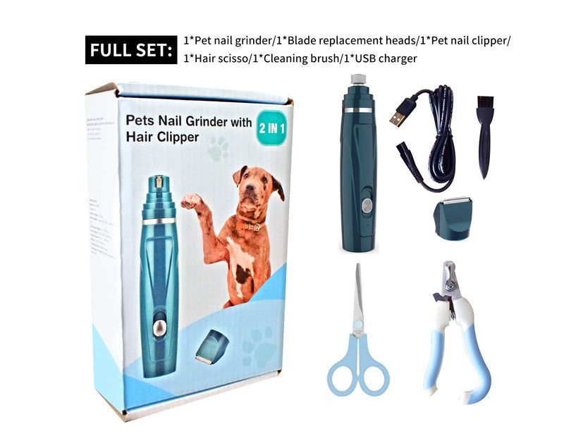 HIFOTO 2 in 1 Pet Nail Grinder Dog Hair Trimmer Electric Dog Nail Grinder Rechargeable Dog Nail Clipper 2 Speeds with 3 Size Ports for Small Medium Large Dogs and Cat - PawsPlanet Australia