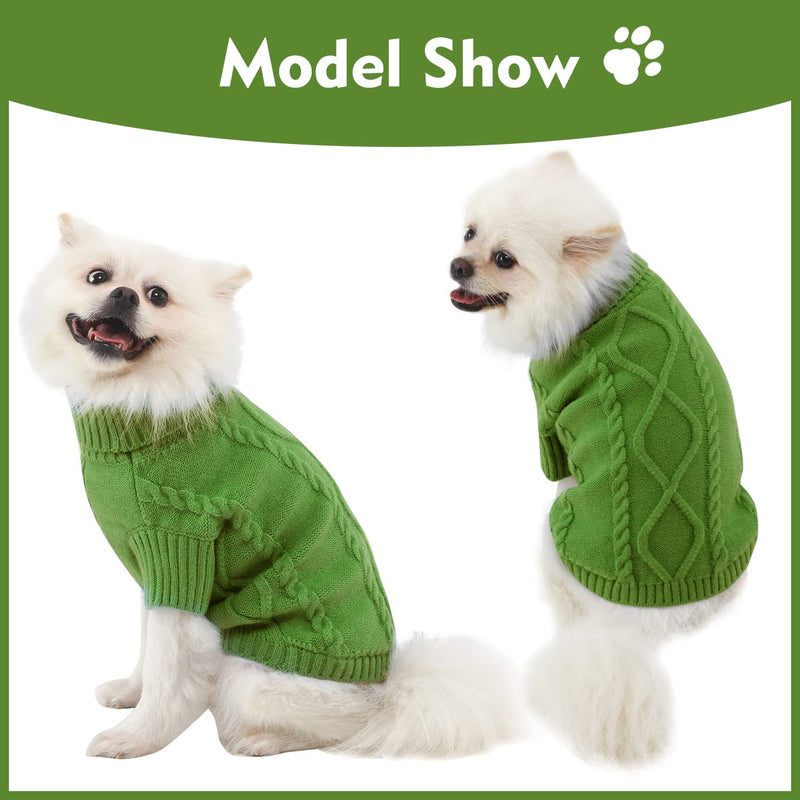 Dog Sweater Winter Puppy Clothes, Turtleneck Warm Cat Sweater Fleece Kitten Clothes, Pullover Knit Christmas Holiday Pet Apparel (XS - XXL) X-Small Green - PawsPlanet Australia