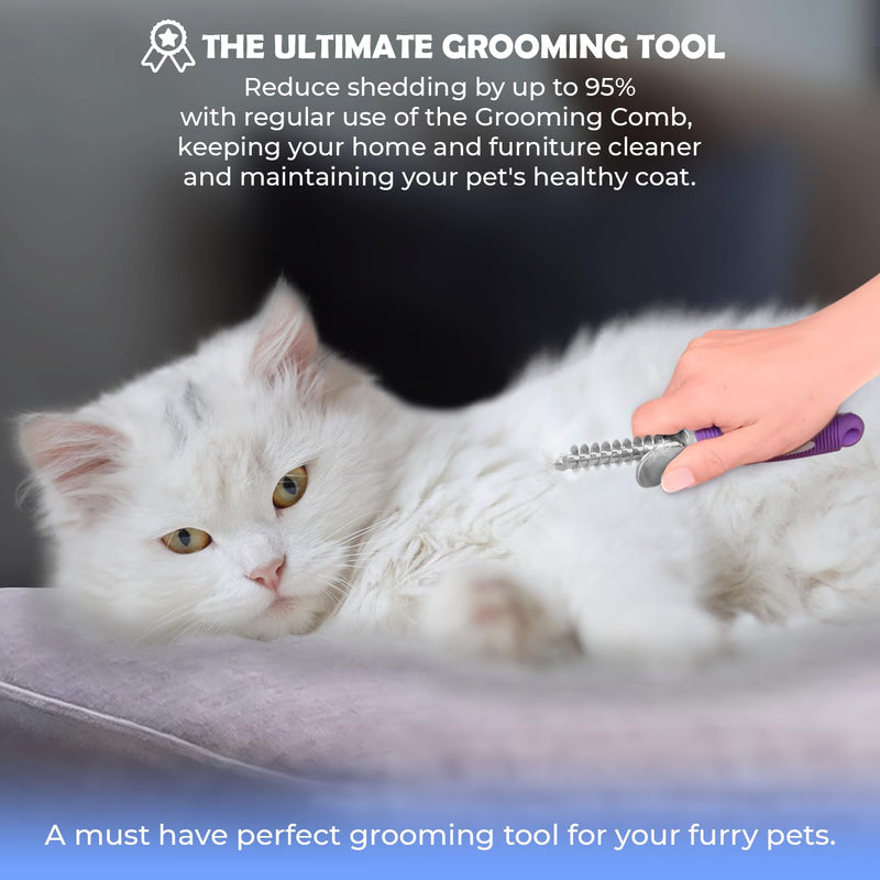 GENPEPADO Dematting Undercoat Rake Comb for Dogs & Cats with Long 2.5-In Stainless Steel Safety Blades for Removing Knots, Mats & Tangles - Pet Grooming Deshedding Brush Tool with Anti-Slip Grip purple rake - PawsPlanet Australia