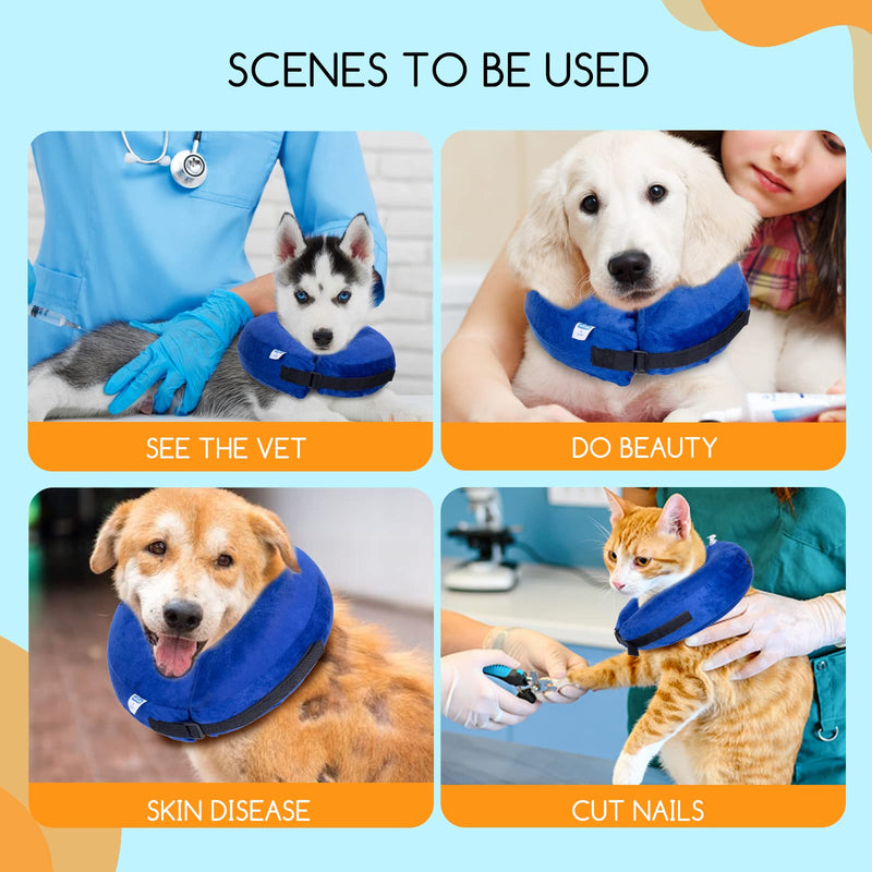 Nobleza - Inflatable neck collar for dogs and cats, adjustable protective collar for dogs, comfortable protective collar with Velcro fastener for pets, cats, dogs after surgery and injuries (blue, S) blue - PawsPlanet Australia