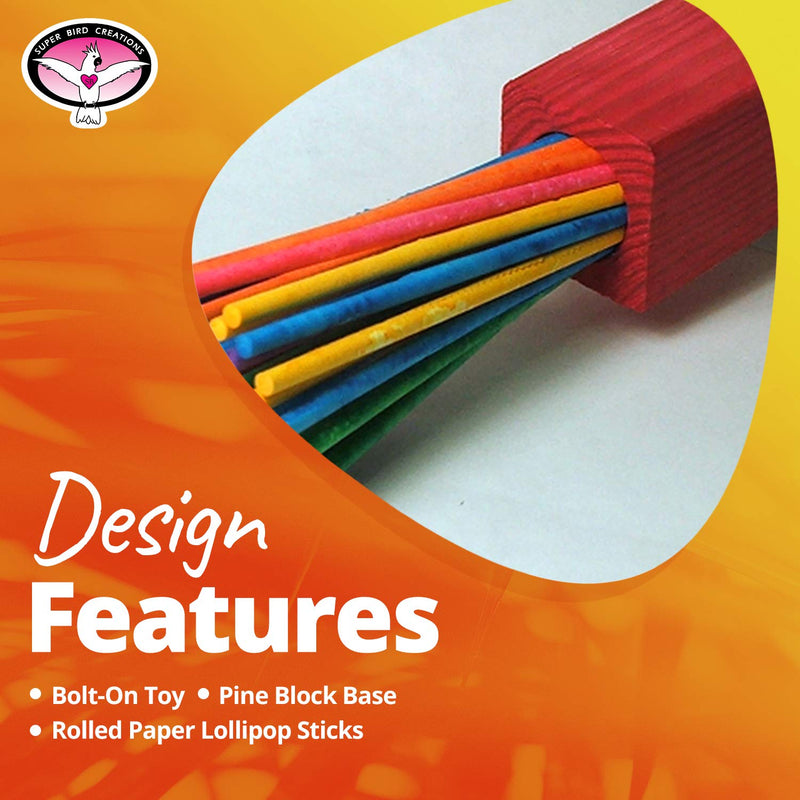 Super Bird Creations SB301 Chewable Paper Party Bird Toy with Colorful Lollipop Sticks, Large Size, 6.5” x 1.5” x 1.5”,Varies - PawsPlanet Australia