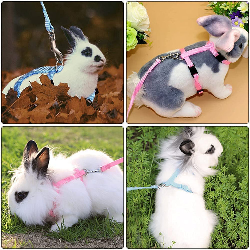 Pack of 2 Pet Rabbit Harnesses, Adjustable Nylon Harnesses, Rabbit Harness, Pet Harness and Leash for Cats, Rabbits, Puppies, Ferrets and Other Small Animals (Sky Blue, Pink) - PawsPlanet Australia